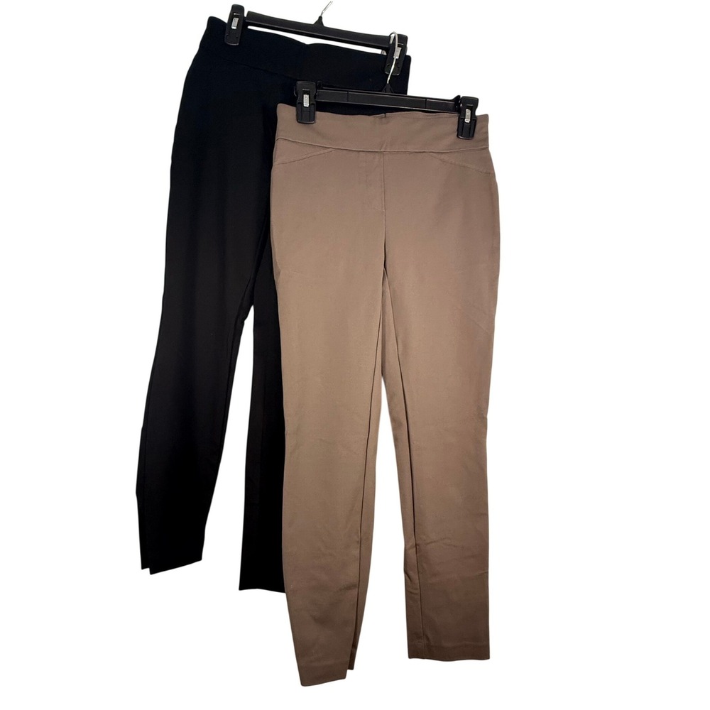 2 Dalia Womens Pull On Dress Pants Bundle Workwear Black & Taupe Slim Fit XS